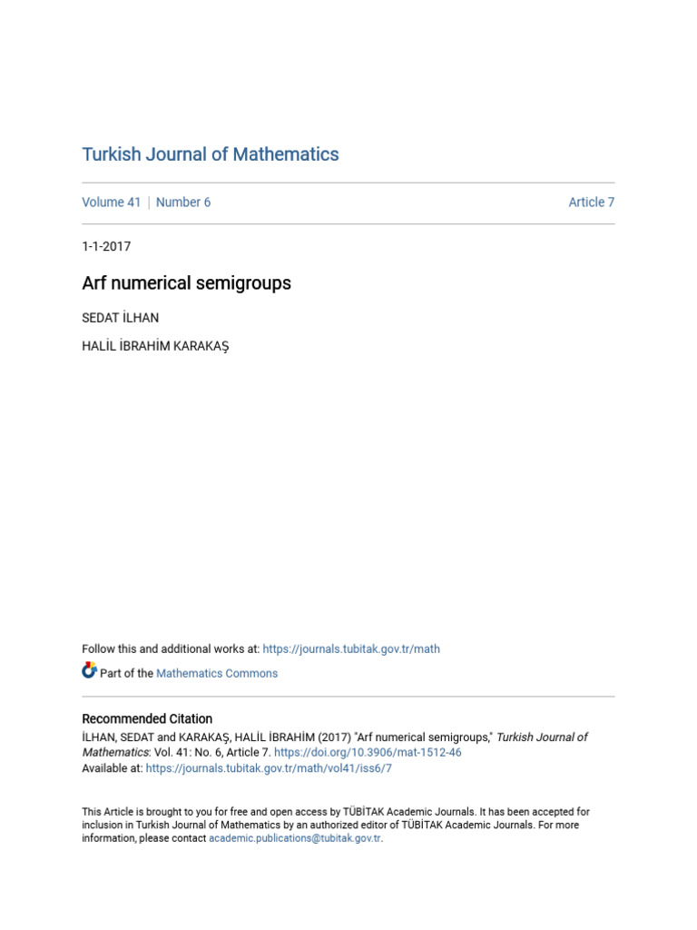 Arf Numerical Semigroups Explained | PDF | Algebraic Structures ...