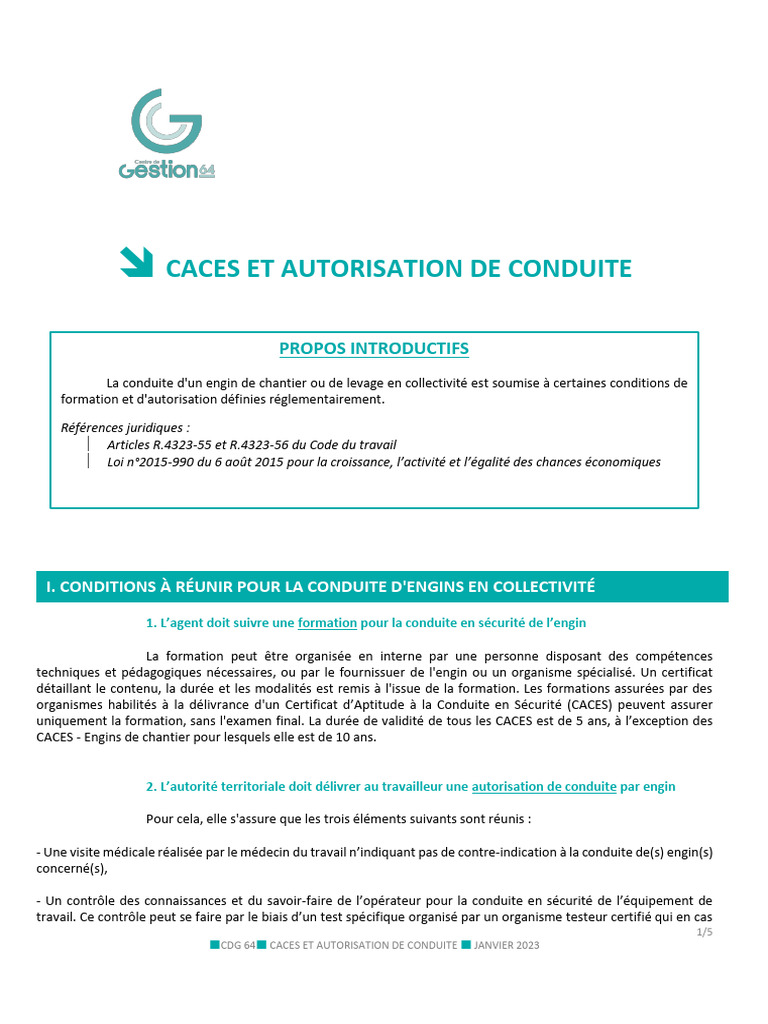 CACES et Autorisation de Conduite 2023 | PDF | Chariot élévateur | Tracteur