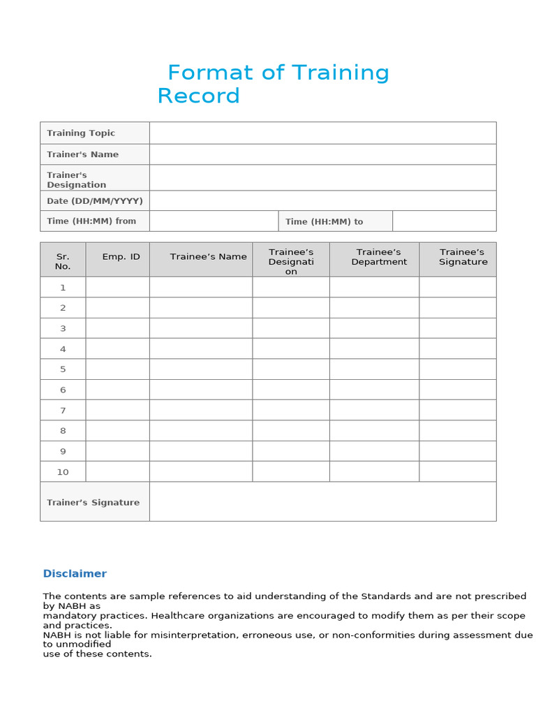 Training Record Format Template | PDF