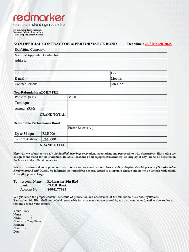 Non-Official Contractor Bond Submission | PDF
