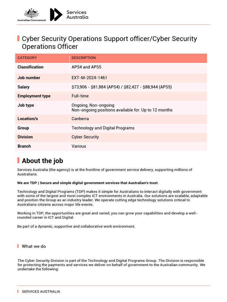 APS4/APS5 Cyber Security Roles at Services Australia | PDF | Computer ...