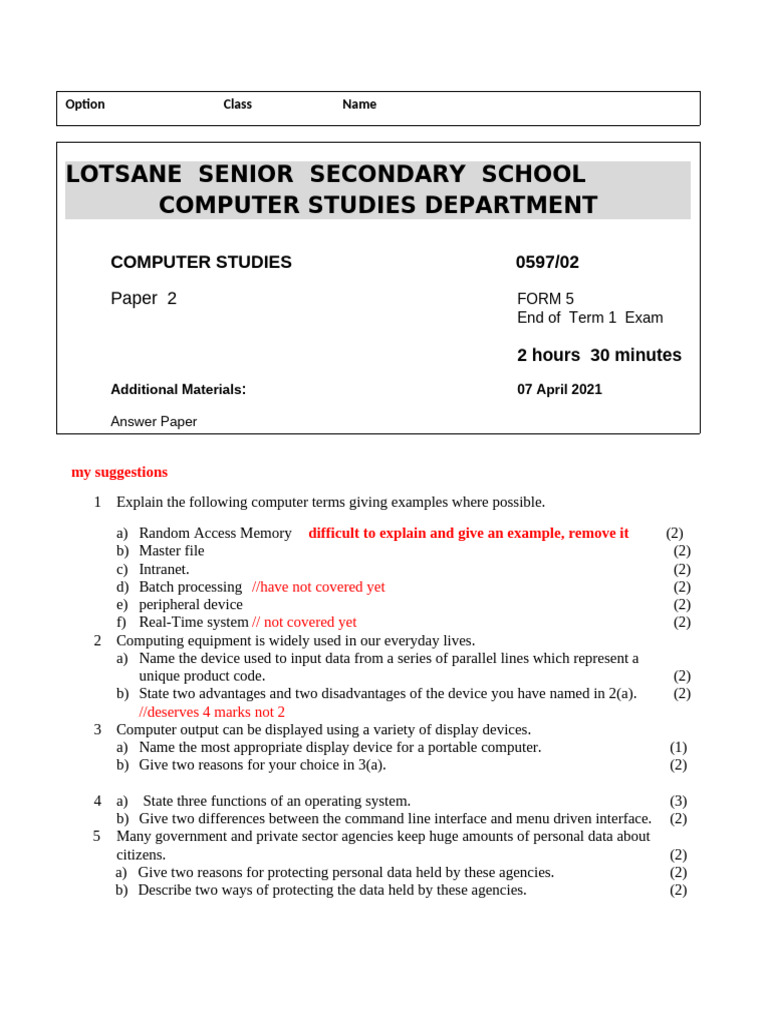 Computer Studies Exam Review Guide | PDF | Point Of Sale | Computer ...