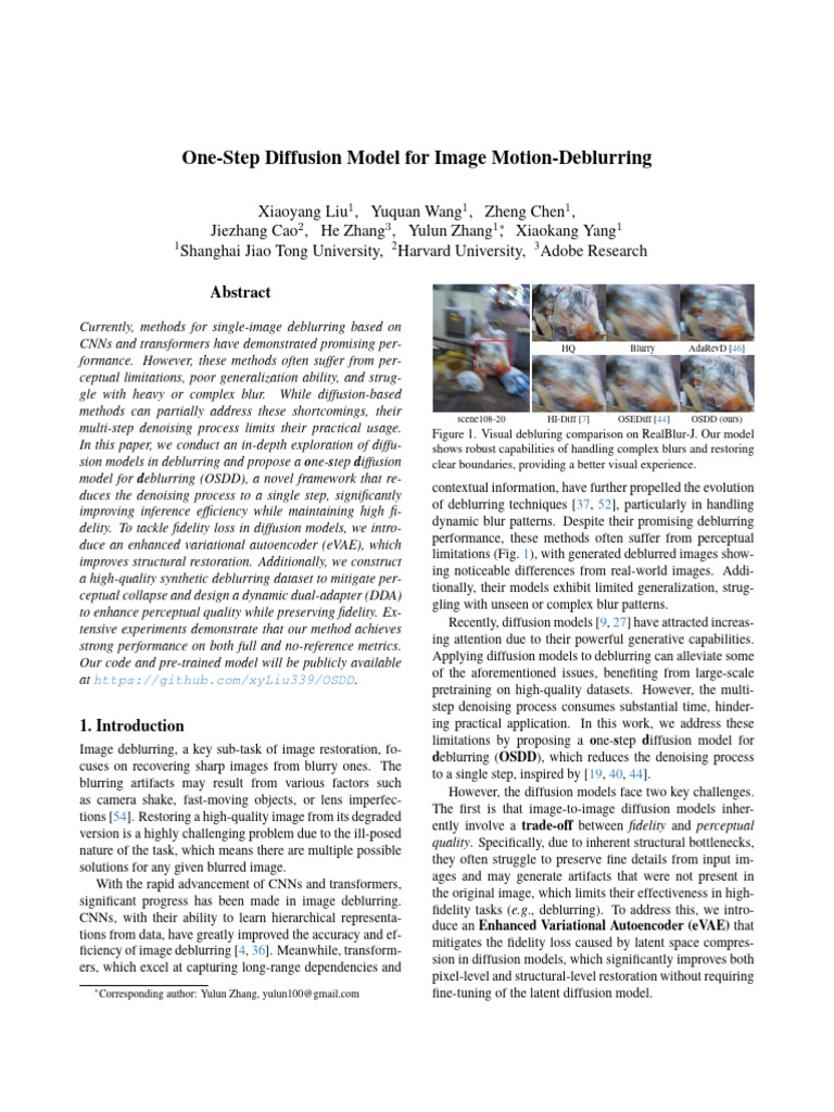 One-Step Diffusion Model for Deblurring | PDF | Machine Learning ...