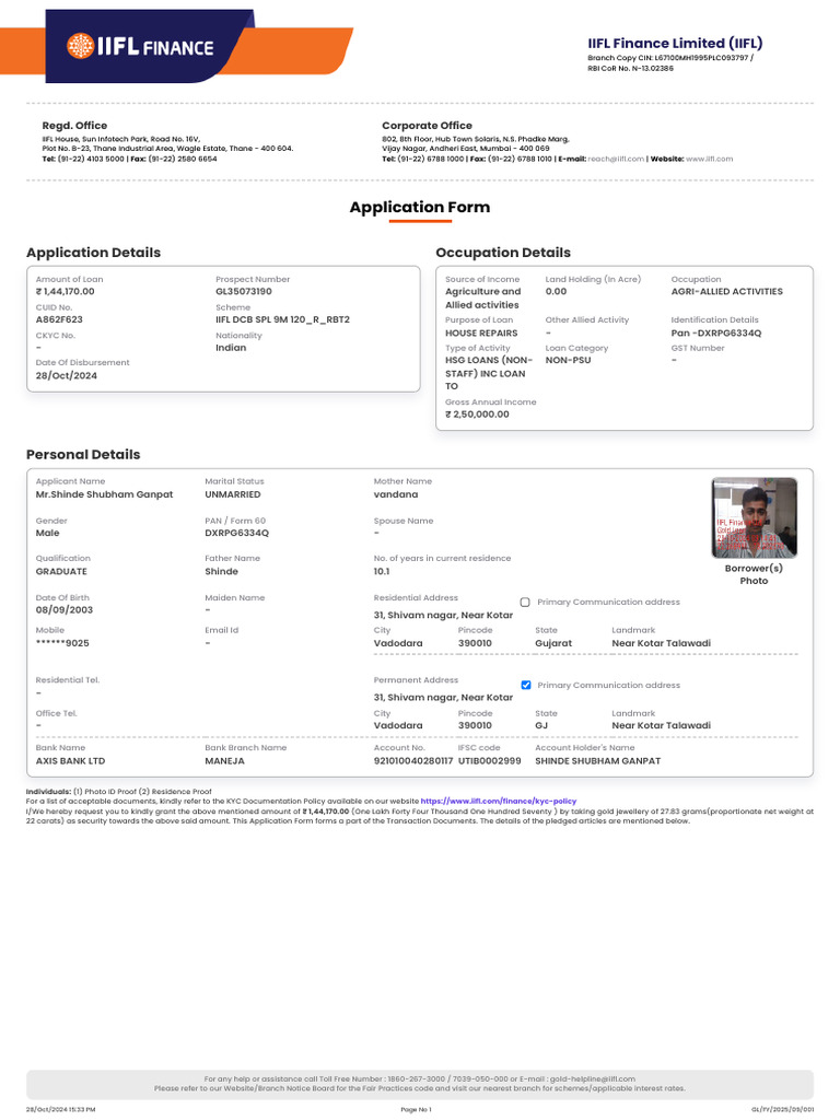 IIFL Loan Application for House Repairs | PDF | Loans | Interest