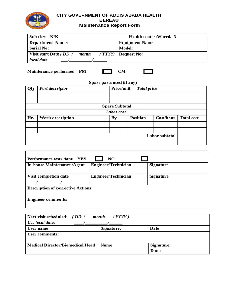 Maintenance Cost Report Form | PDF
