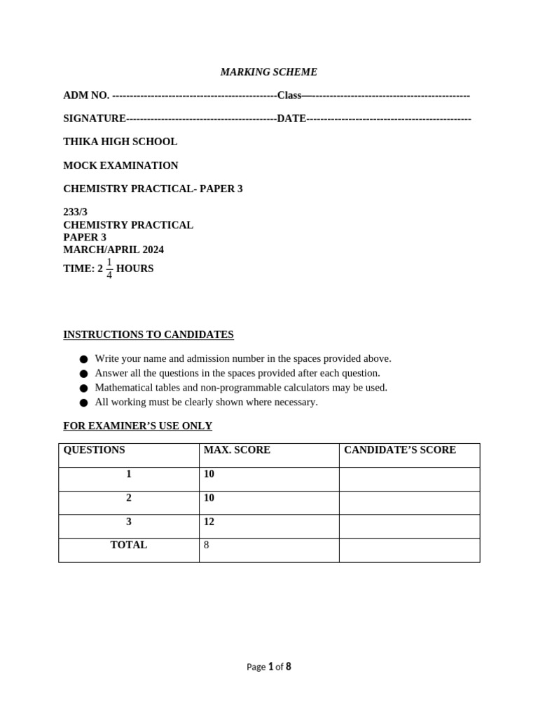 MS Mock Pp3 CHEM 2024 | PDF | Precipitation (Chemistry) | Chemistry