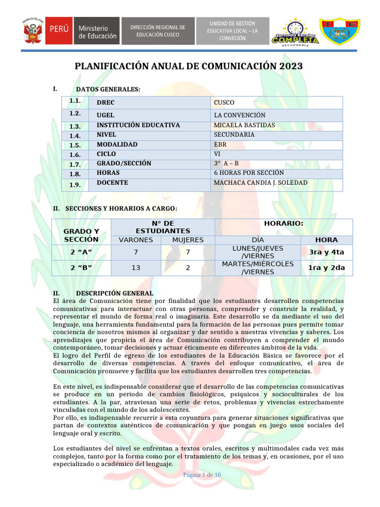 Planificacion de Comunicacion 2023 2dos | PDF | Aprendizaje | Experiencia