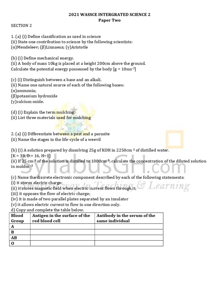 2021 WASSCE Integrated Science Paper 2 | PDF | Rock (Geology ...