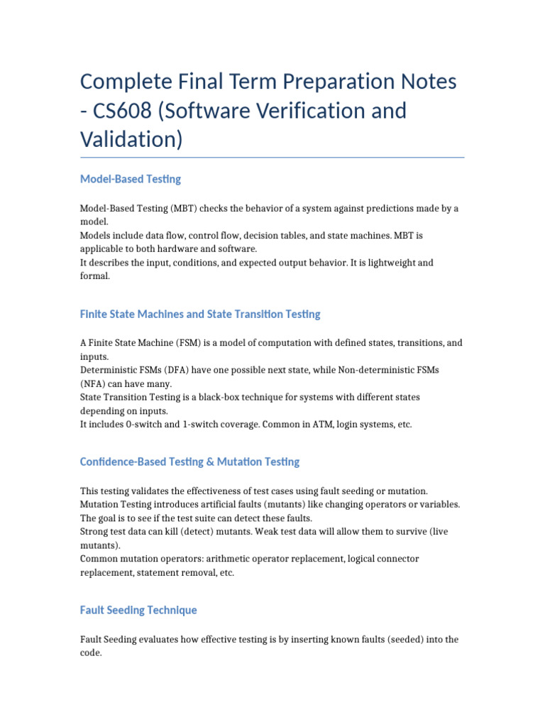 CS608 Final Exam Prep: Testing Methods | PDF | Software Testing ...