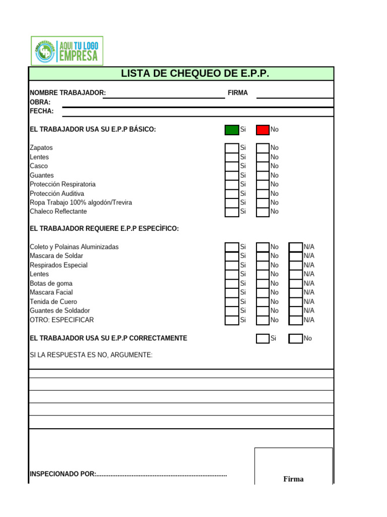 Check List Lista de Chequeo Epp v1 | PDF