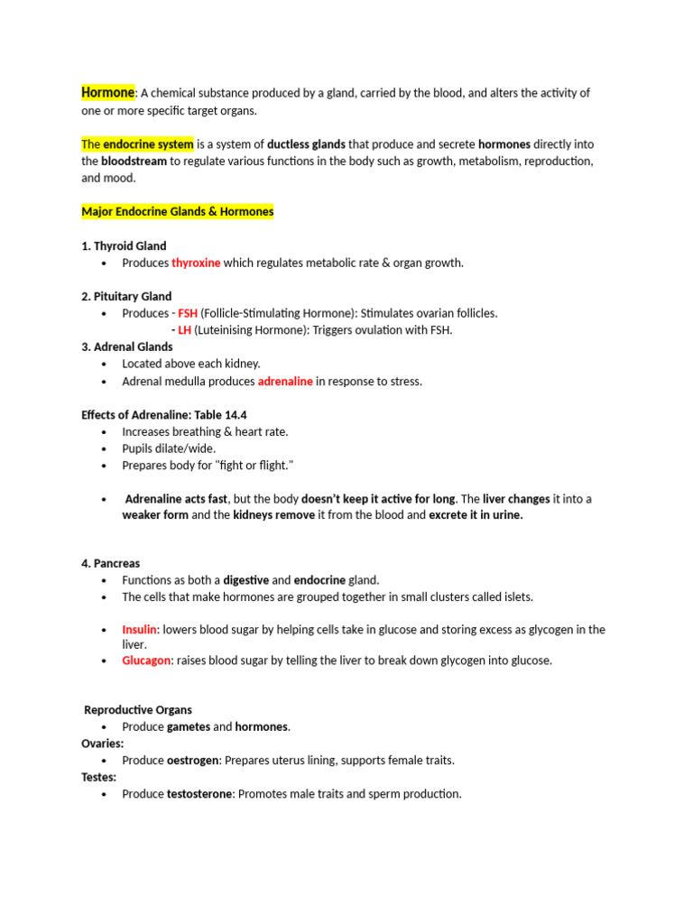 Overview of Hormones and Endocrine Glands | PDF