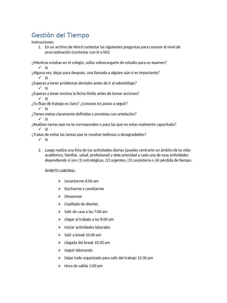 Gestión Del Tiempo | PDF | Gestión del tiempo | Habilidades profesionales