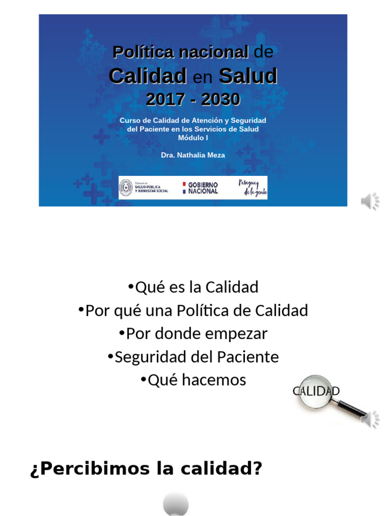 Política Nacional de Calidad en Salud 2017-2030 | PDF | Cuidado de la ...