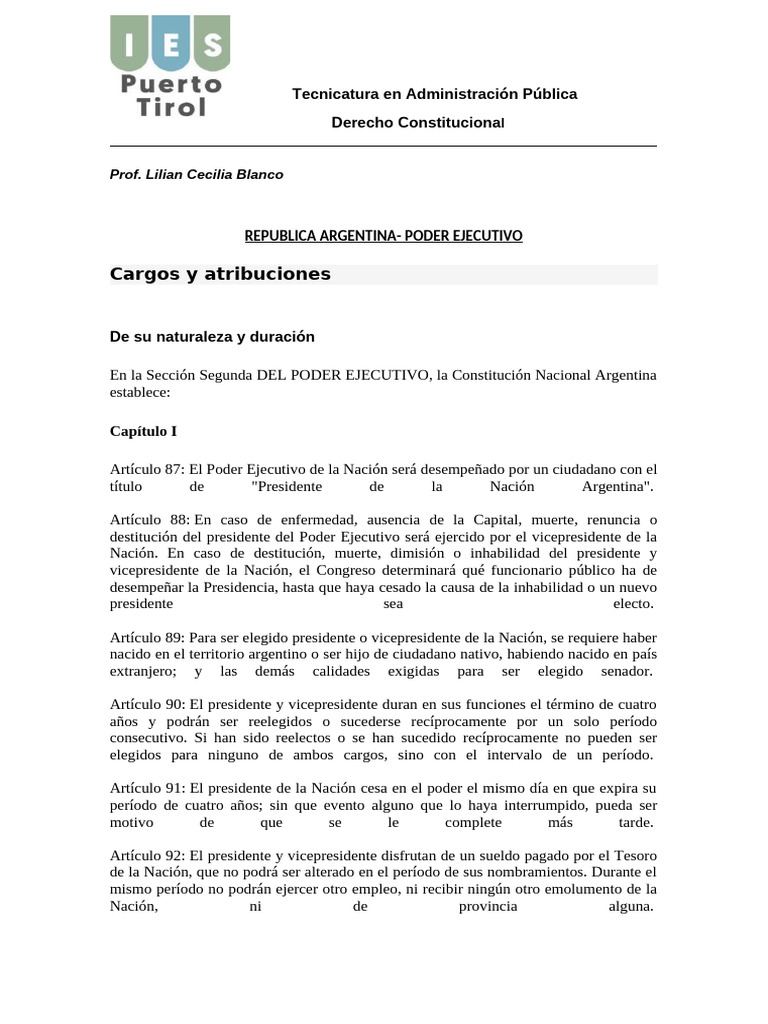 Atribuciones y Duración del Poder Ejecutivo | PDF | Presidentes de los ...