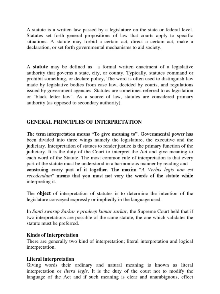 A Statute Is A Written Law Passed by A Legislature On The State or Federal Level Download Free