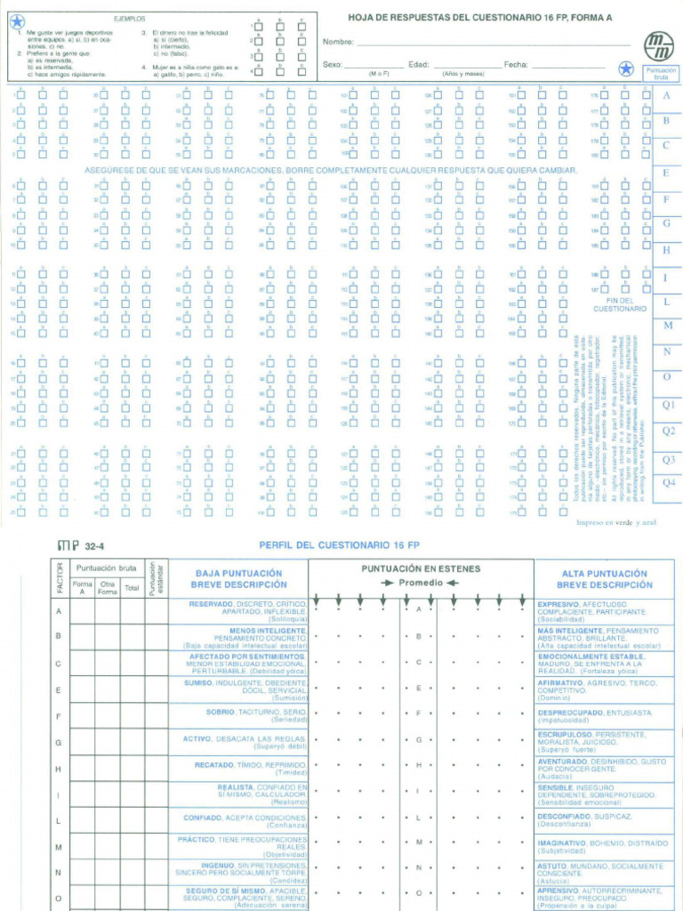 16 PF Protocolo Color Azul | PDF