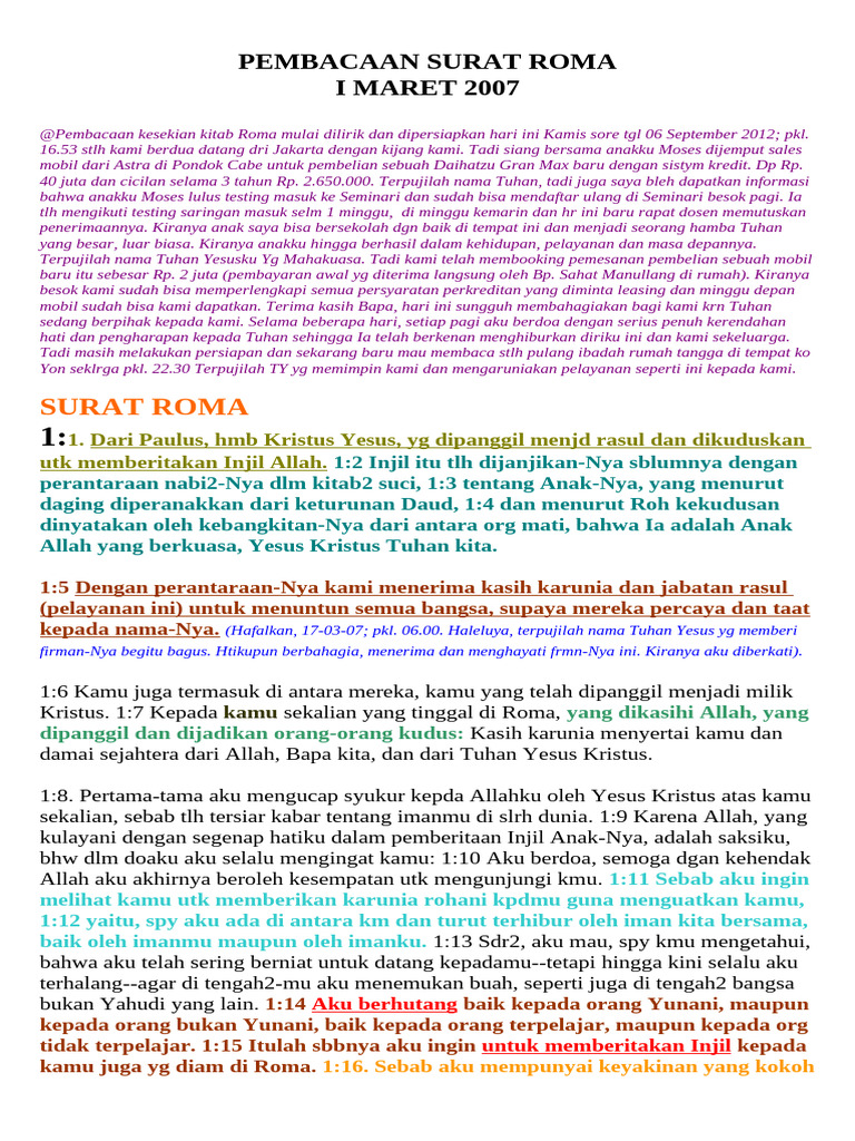 Pembacaan Surat Roma dan Refleksi Spiritual | PDF