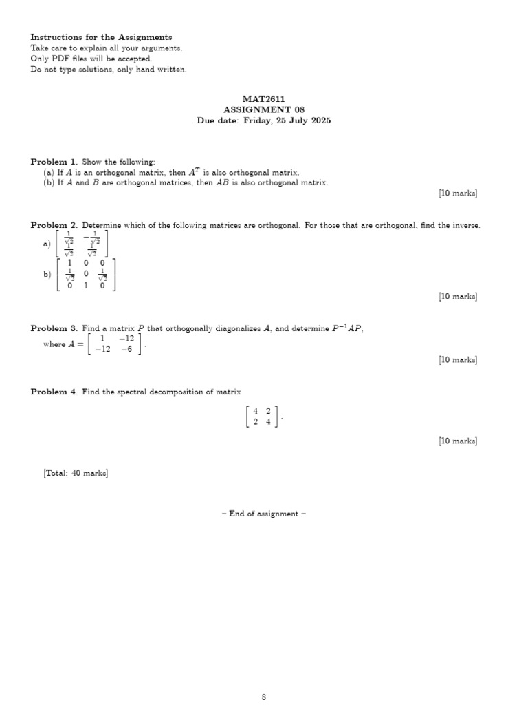 Assignment 8 MAT2611 2025 | PDF
