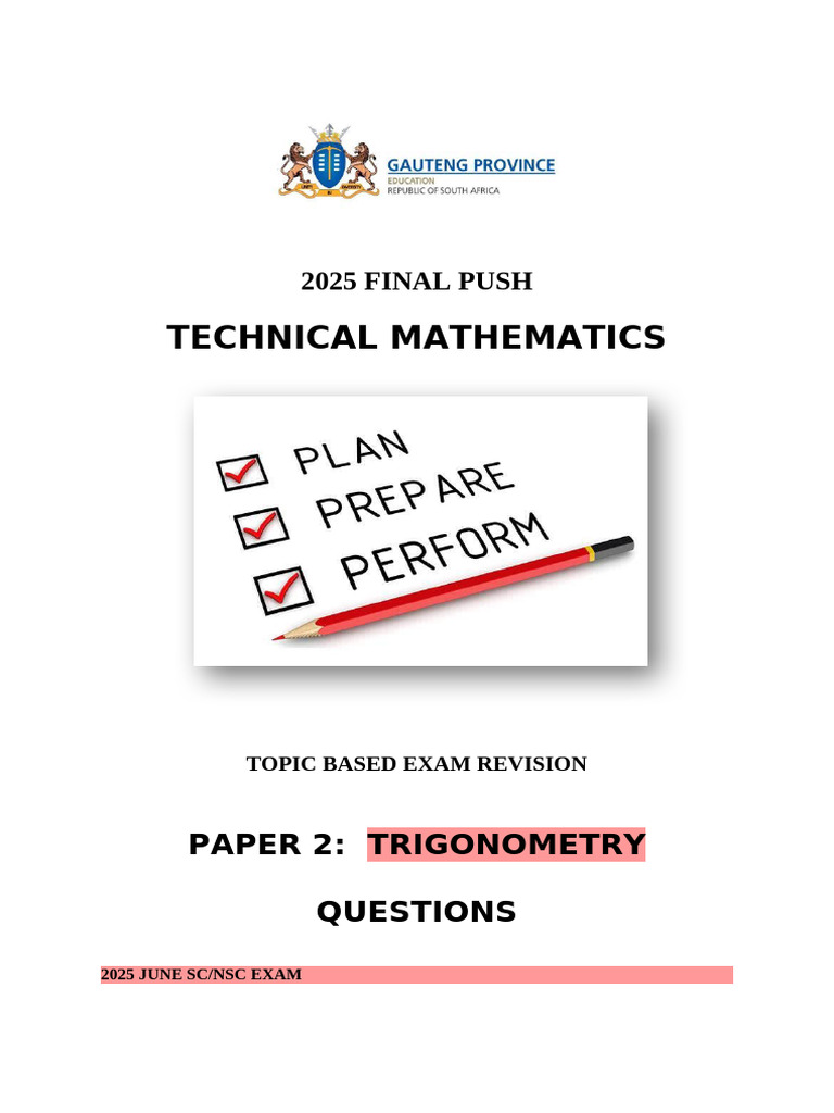 Trigonometry Exam Revision 2025 | PDF | Trigonometric Functions ...