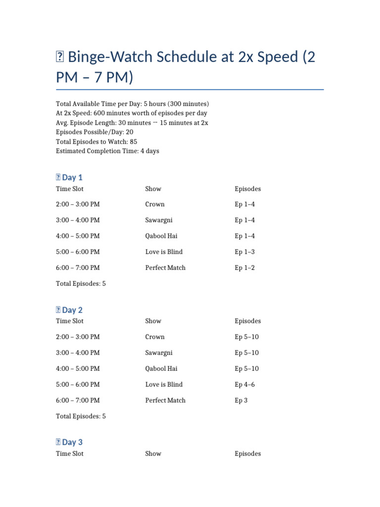 Binge Watch Schedule 2x | PDF