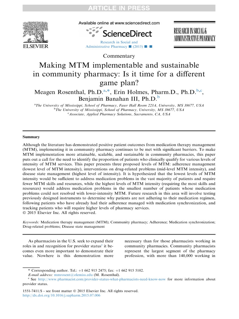 Sustainable MTM Strategies in Pharmacy | PDF | Pharmacy | Pharmacist