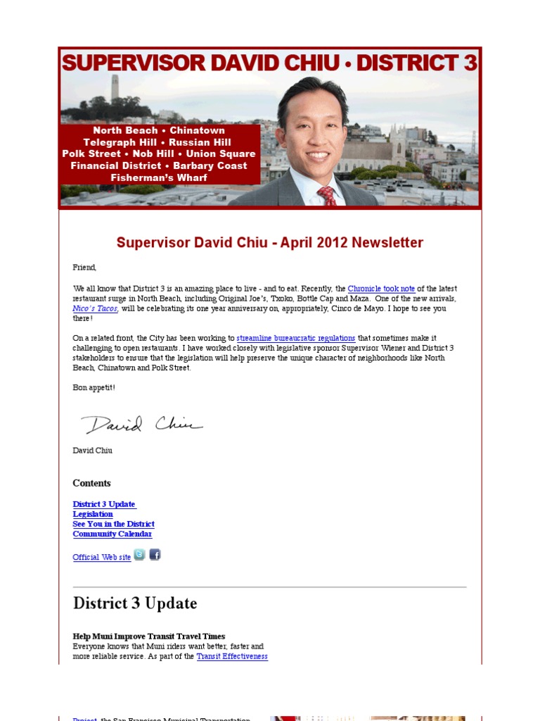 Supervisor Chiu - April 2012 - Newsletter | PDF | North Beach, San ...