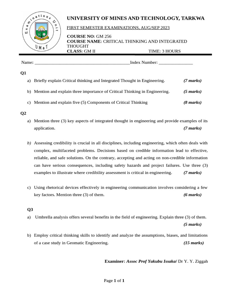Critical Thinking in Engineering GM256 | PDF