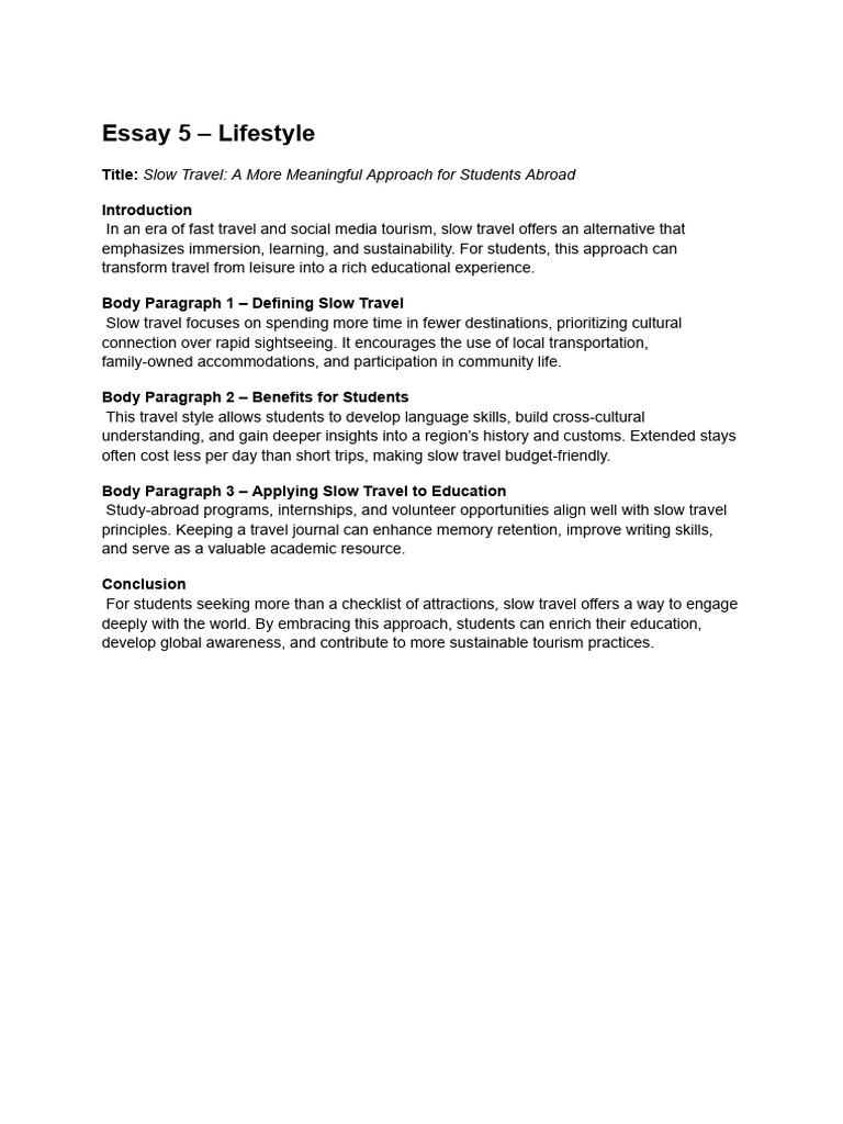 Slow Travel Lifestyle Essay Template | PDF