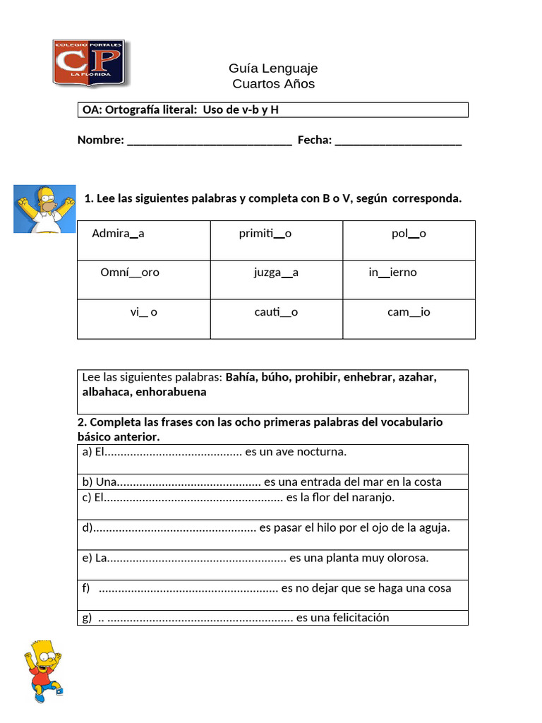 Ortografía: Uso de B y V en Cuartos Años | PDF