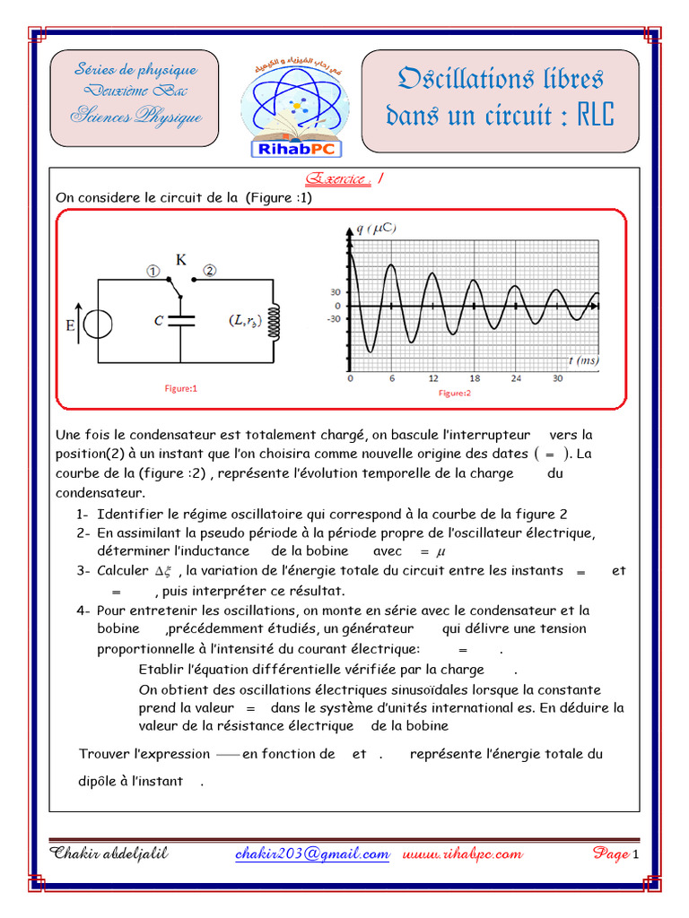 Oscillations RLC : Analyse et Calculs | PDF | Condensateur | Inducteur