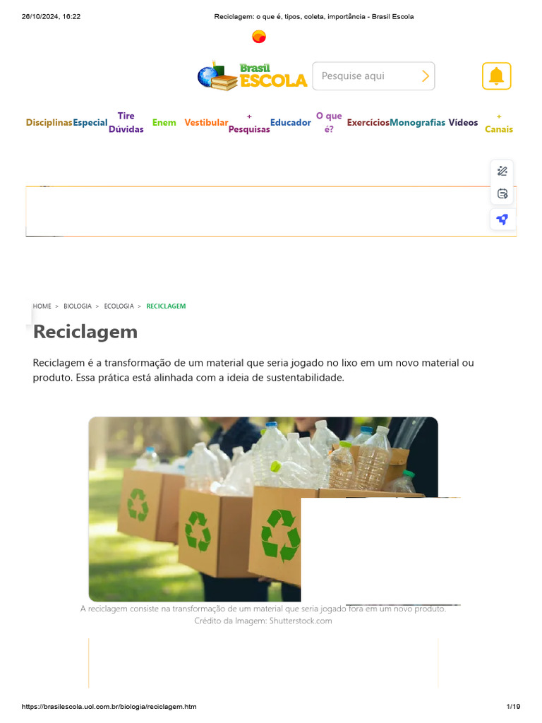 Reciclagem: Tipos e Importância Ambiental | PDF | Reciclagem | Desperdício