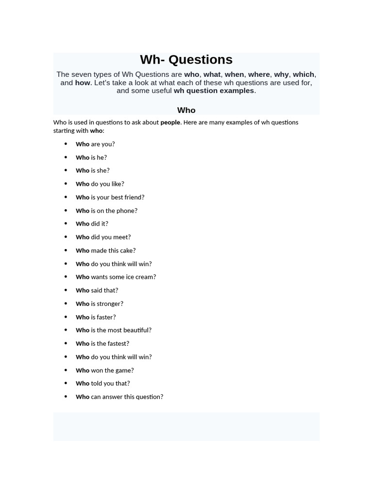Understanding Wh Questions | PDF