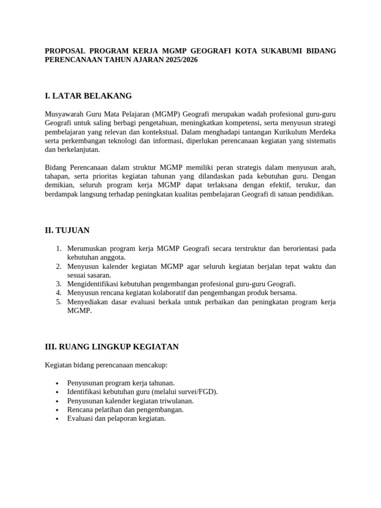 Proposal Program Kerja MGMP Geografi | PDF