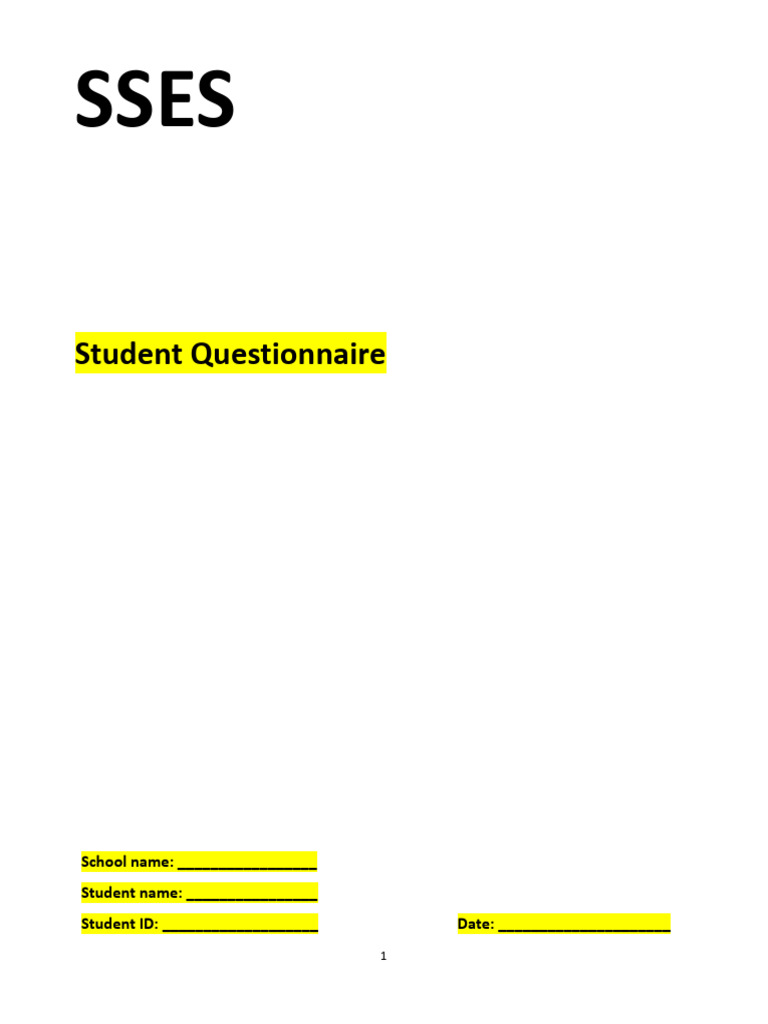 SSES Student Questionnaire Form | PDF | Mathematics | Science