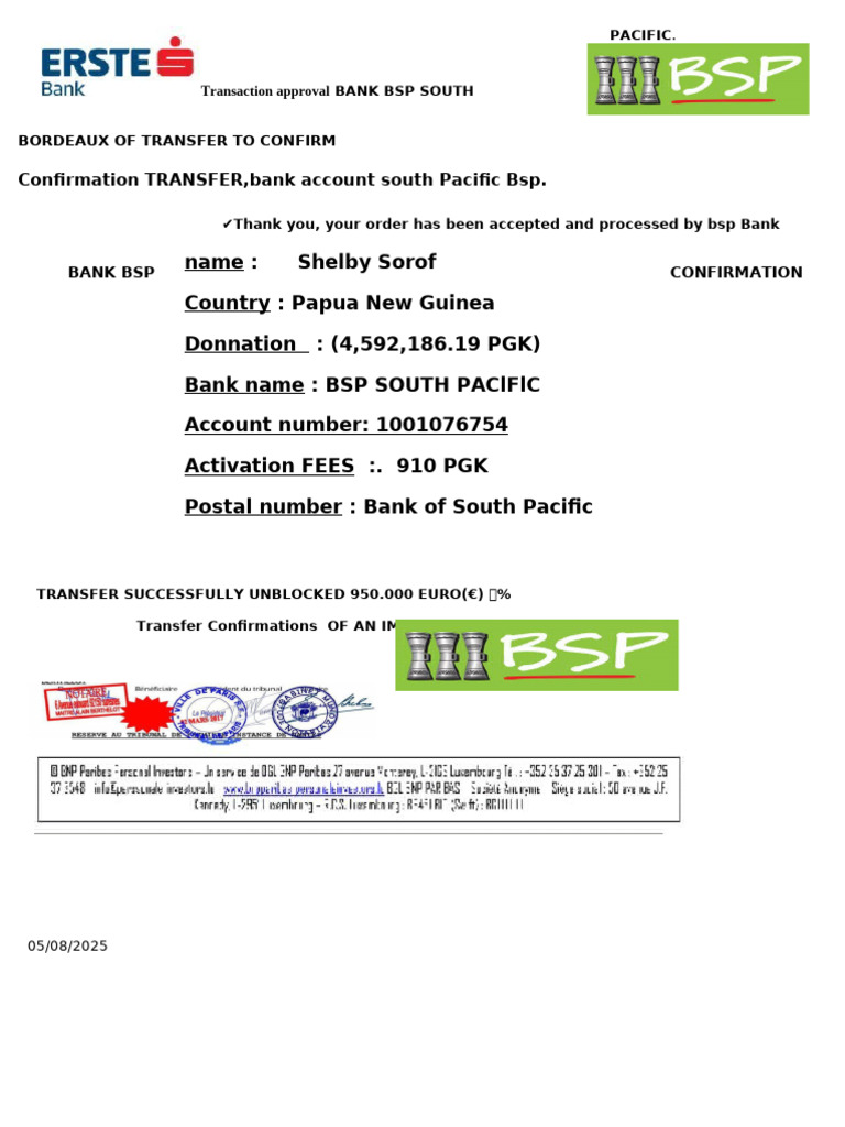 BSP Transfer Confirmation Details | PDF