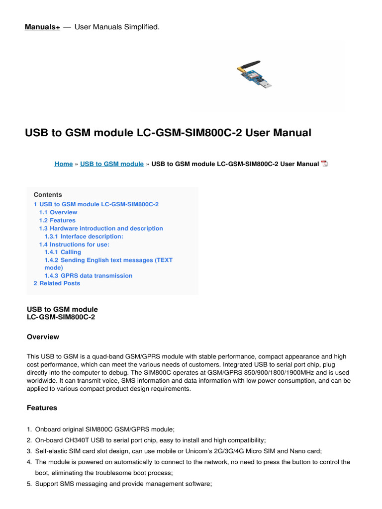 USB GSM Module LC-GSM-SIM800C-2 Guide | PDF | Internet Protocols | Port ...
