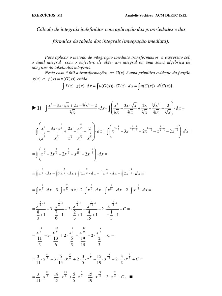Calculo De Integrais Indefinidos Com Aplicacao Das Proprie Integral Calculus