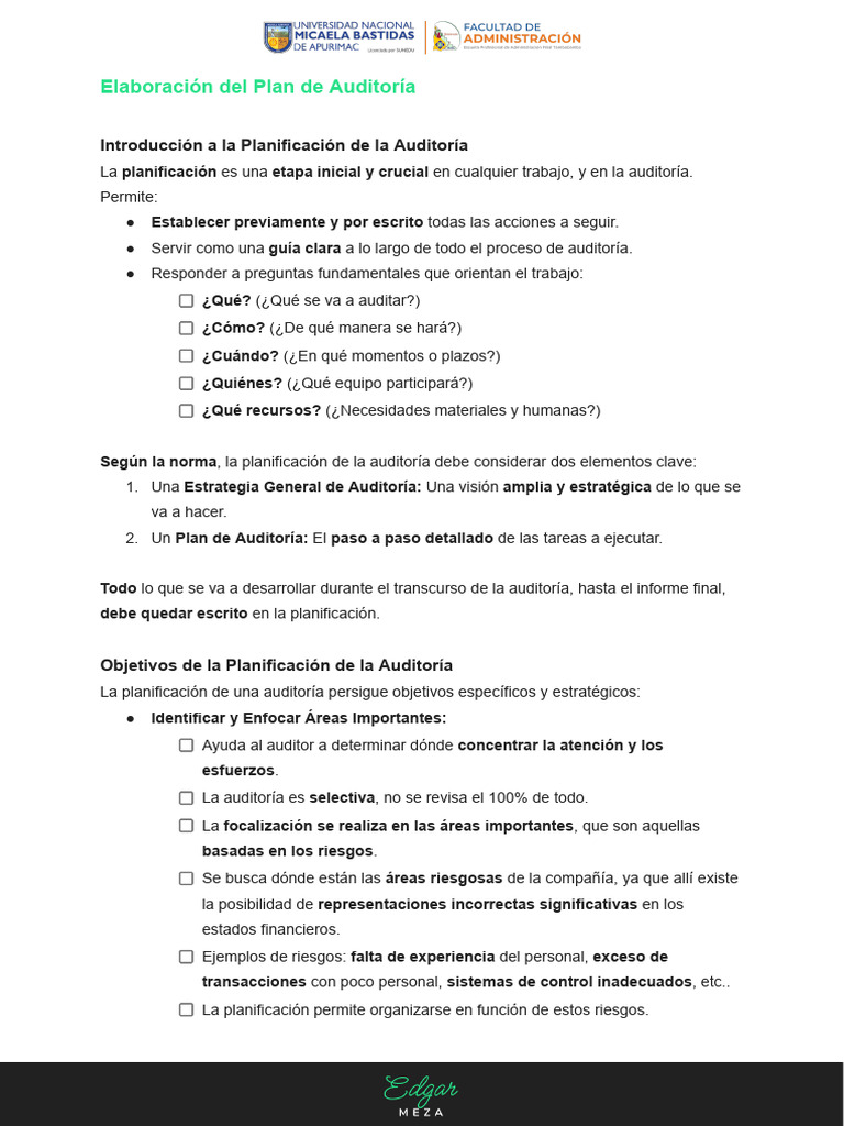 Planificación Efectiva de Auditorías | PDF | Auditoría | Estado financiero