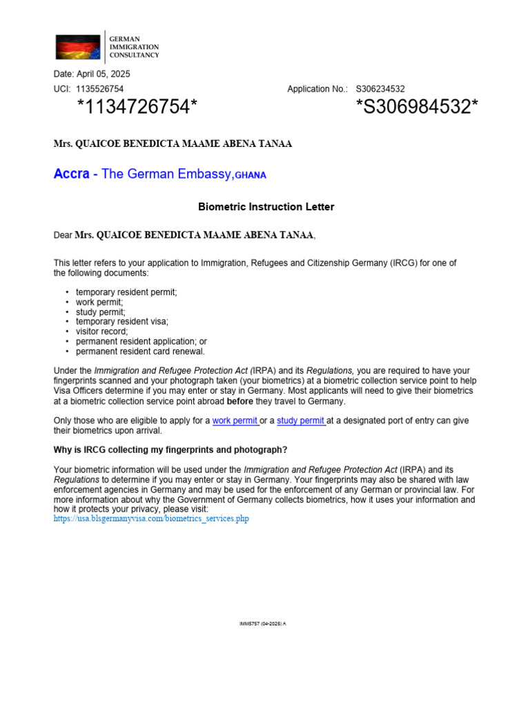Mrs. Quaicoe Benedicta Maame Abena Tanaa - Biometric-Instruction-letter ...