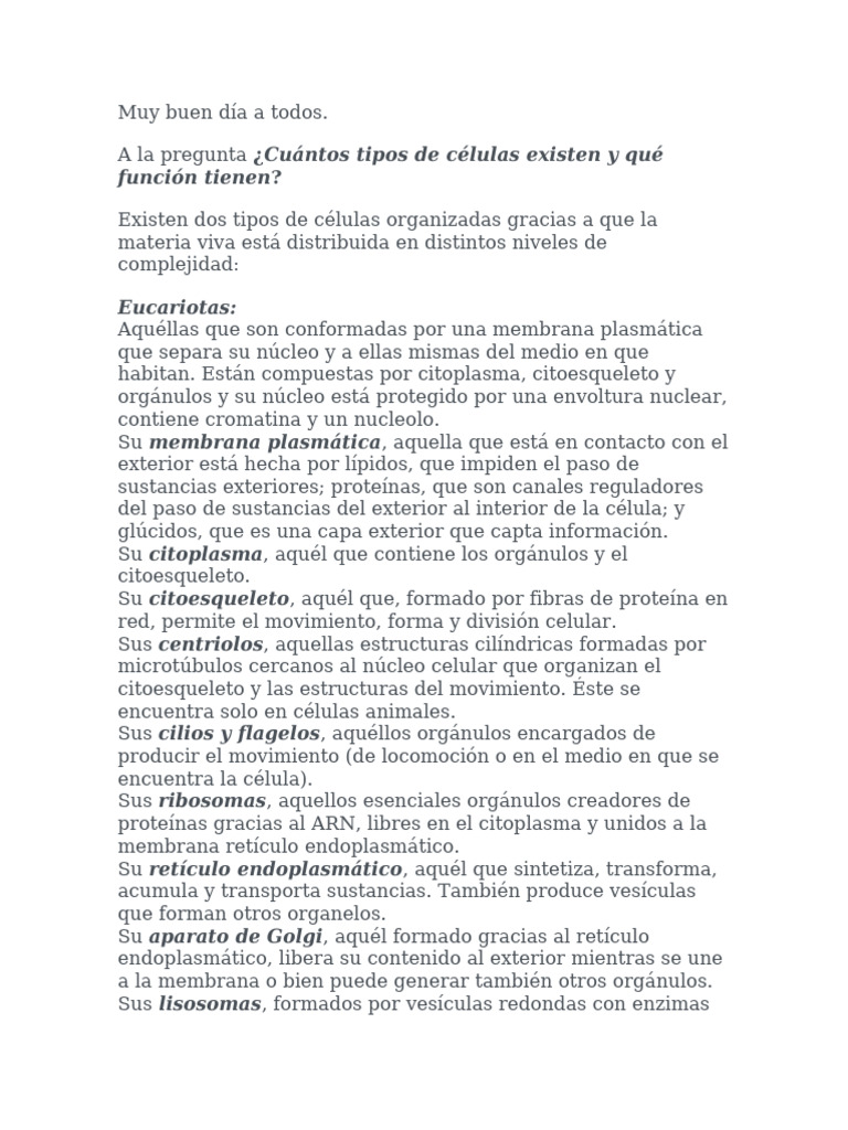 Tipos y funciones de células eucariotas y procariotas | PDF | Biología ...