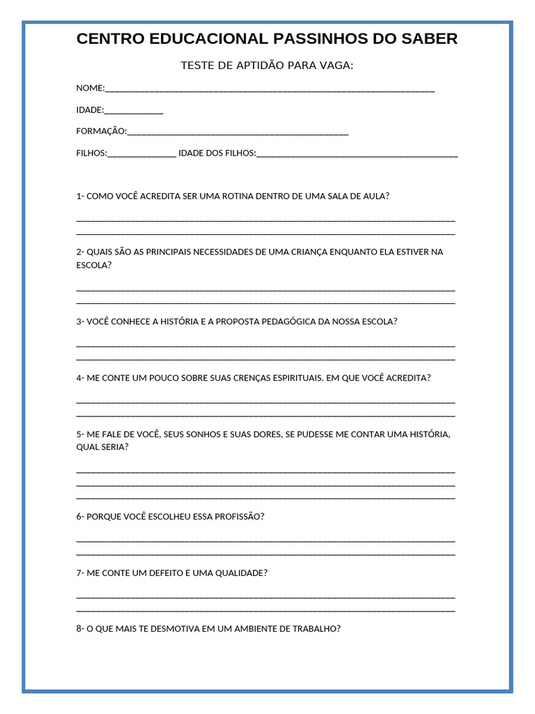Teste de Aptidão para Vaga Educacional | PDF