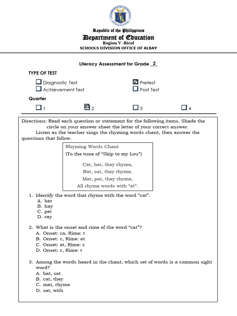 Rhyming Words and Literacy Assessment | PDF | Noun | Part Of Speech