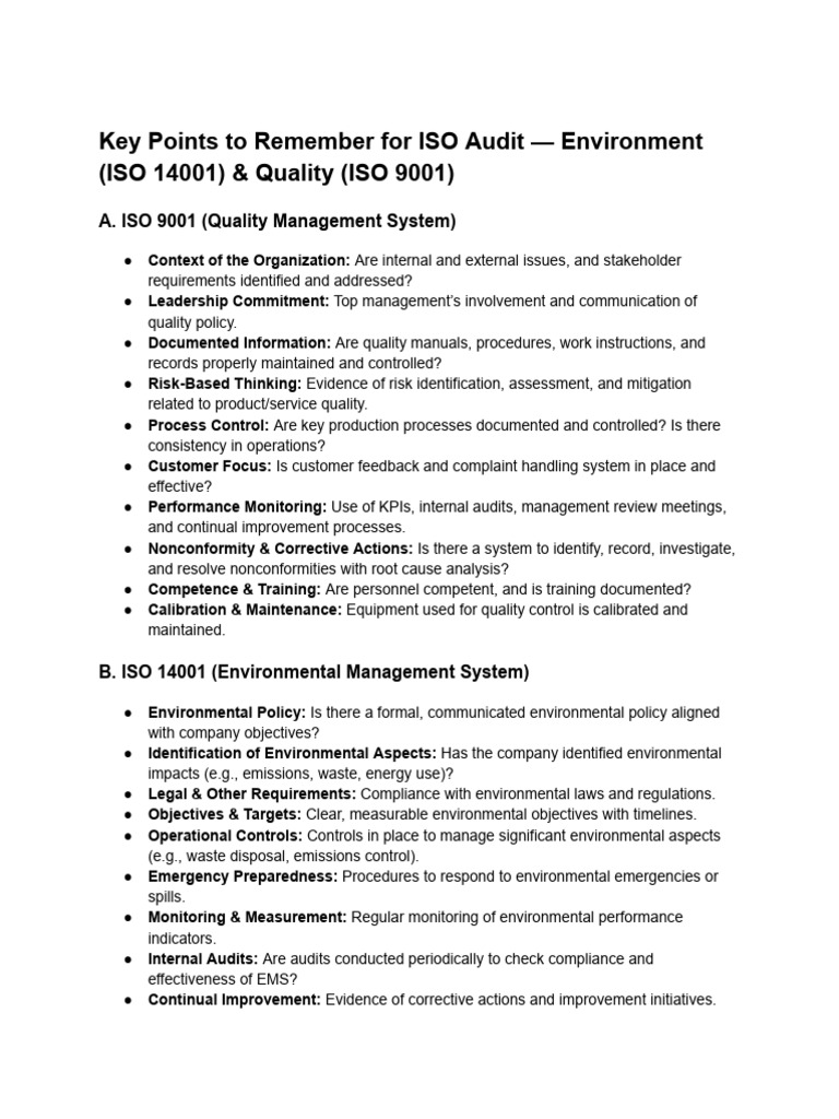 ISO Audit Key Points and Guidelines | PDF | Quality Management System ...