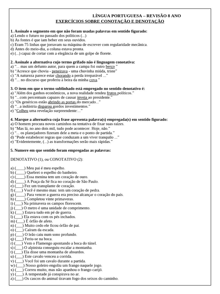 Exercícios de Denotação e Conotação | PDF