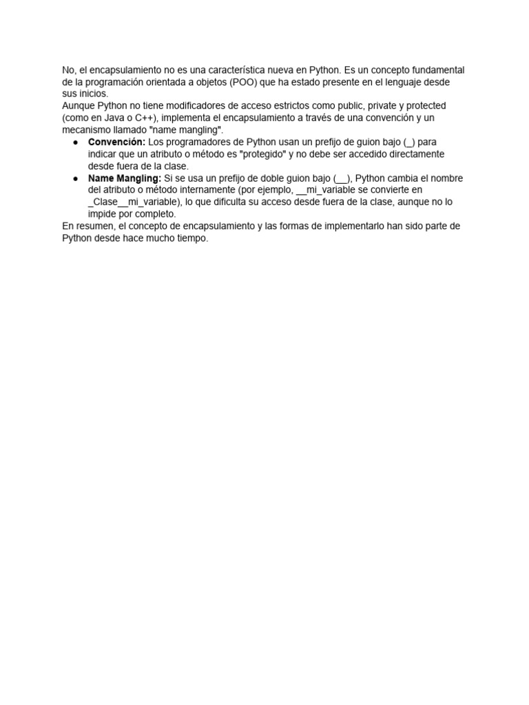 Encapsulamiento en Python: Conceptos Clave | PDF