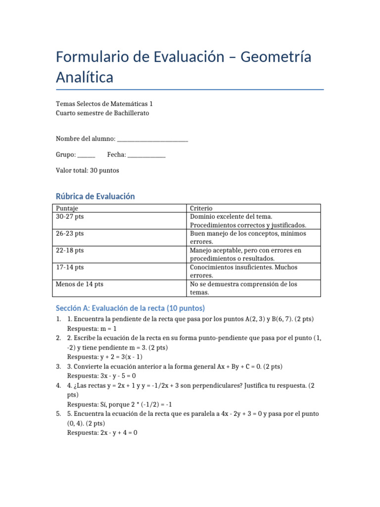 Evaluación de Geometría Analítica | PDF | Geometría algebraica ...