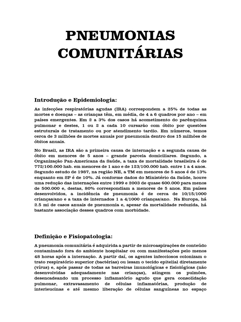 Pneumonia Comunitária: Definição e Impacto | PDF | Pneumonia | Penicilina