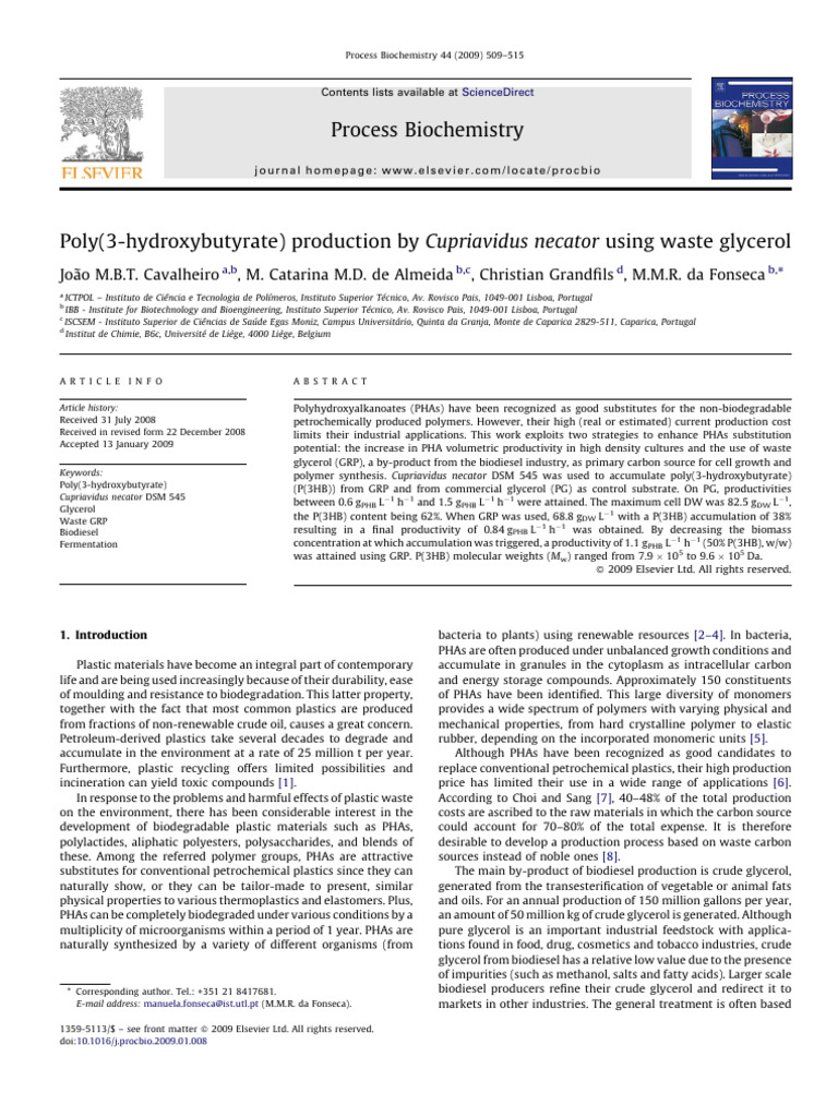 Poly (3-Hydroxybutyrate) Production by Cupriavidus Necator Using Waste ...