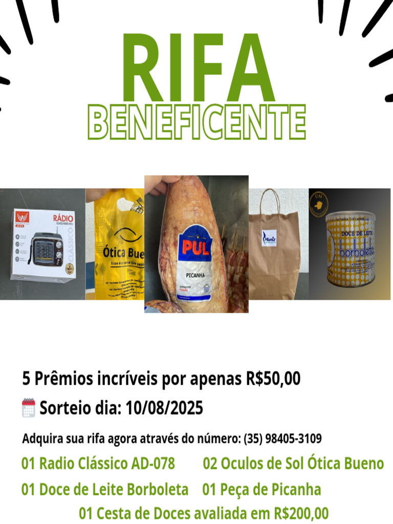 Rifa Beneficente: Prêmios Incríveis! | PDF
