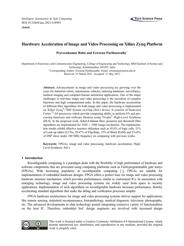 Hardware Acceleration of Image and Video Processin | PDF | Field ...